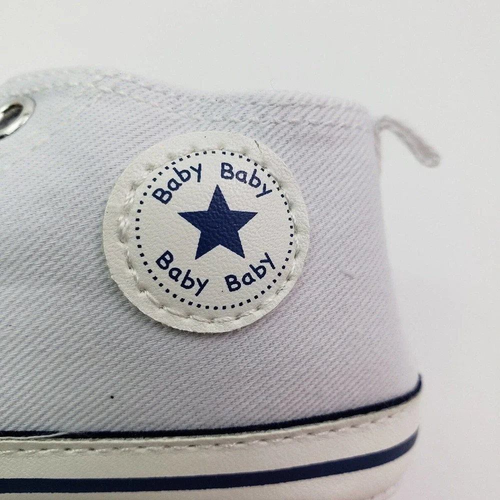Unbranded Infant Baby Size 0-6 Months White Canvas Denim Sneaker Shoes